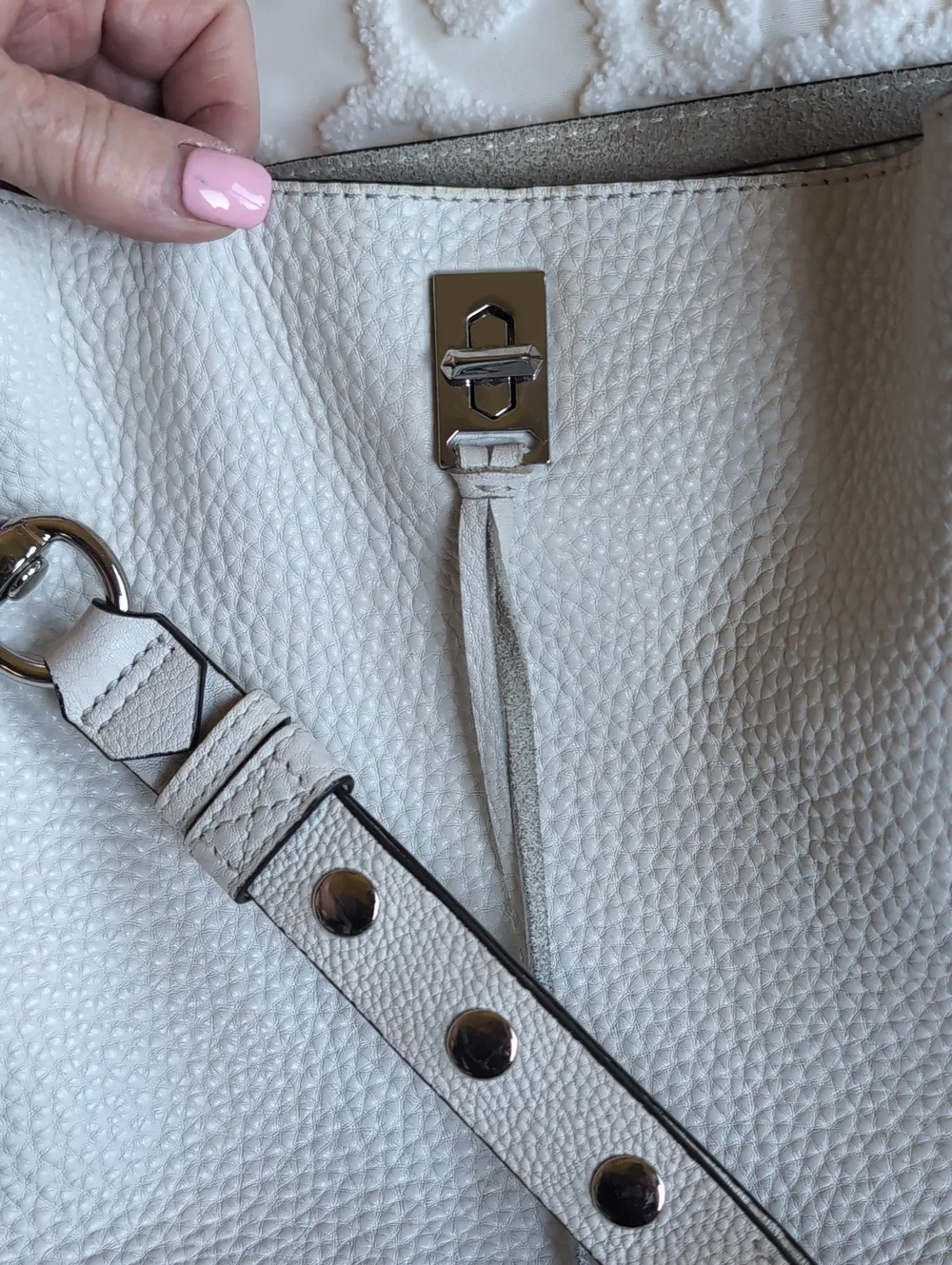 Rebecca Minkoff -Hobo Silver Studded Darren Shoulder Bag Optic White🤍